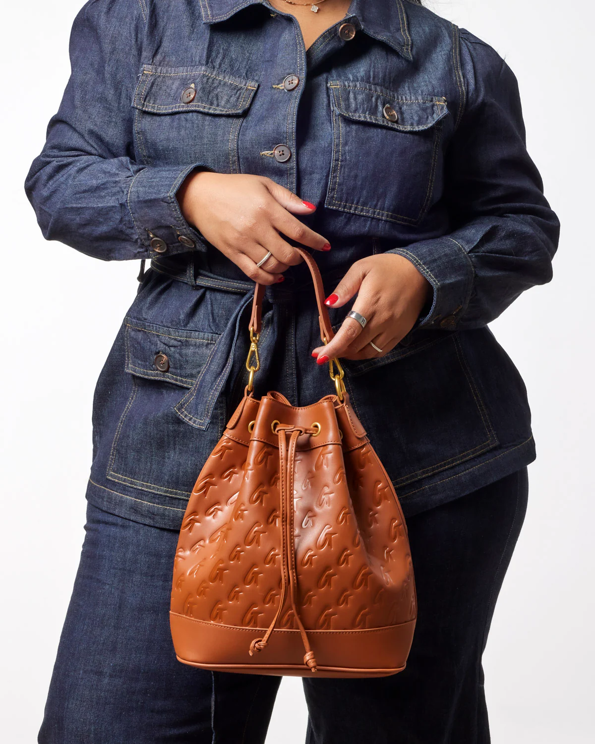 LARGE MONOGRAM BUCKET BAG - BROWN - Image 3
